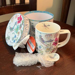 NWT Cook Prep Eat Ceramic Coffee/Tea Mug w/spoon in GIFT BOX, 9 oz., FLORAL